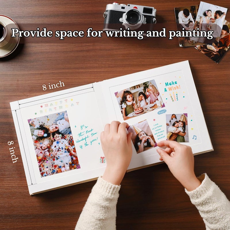Pssoss 8 x 8 Inch DIY Scrapbook Album 40 Pages Linen Hardcover Kraft White Paper Scrap Book Photo Albums Memory Book for Baby Wedding Family Anniversary Photo Album (Beige, 40 pages) - Image 4
